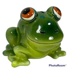 Vintage Ceramic Anamorphic Frog Coin Piggy Bank